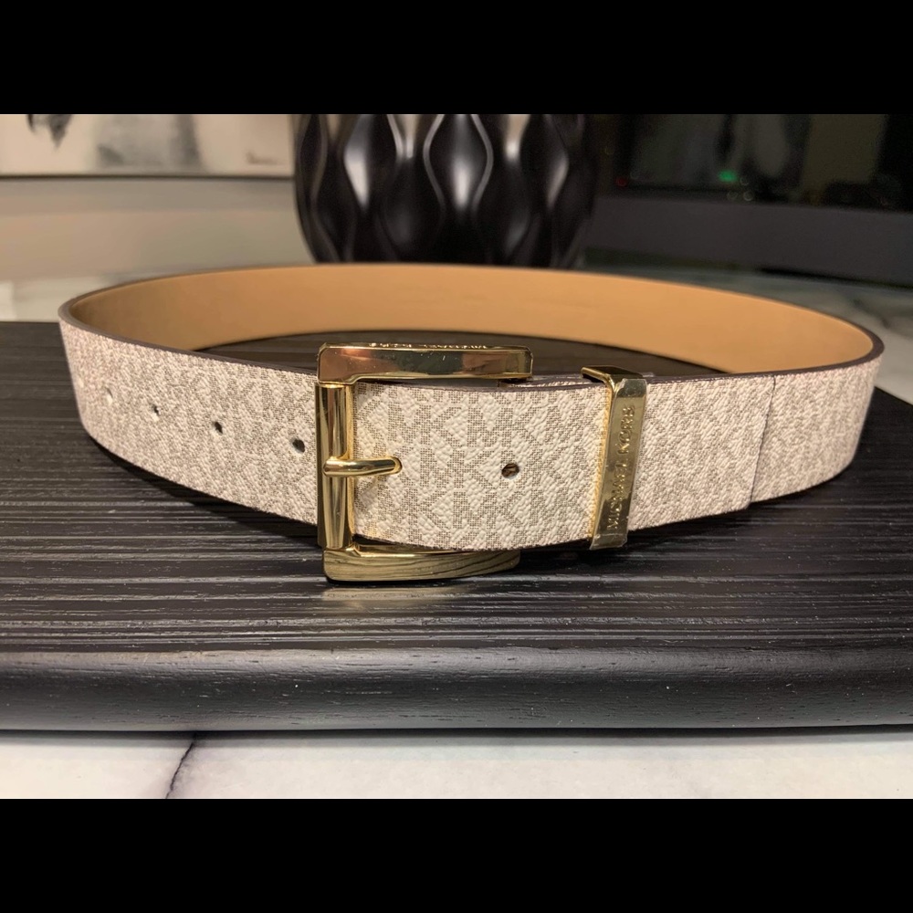 MICHAEL Michael Kors Tan and Gold Buckle Belt
